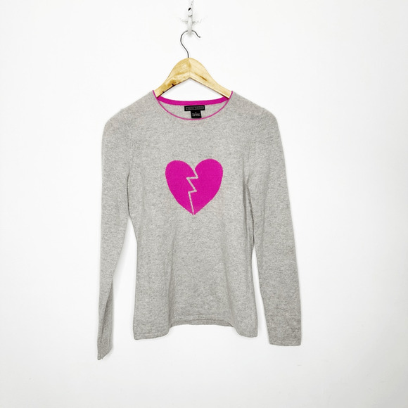 LAUREN HANSEN 100% Cashmere 2 Ply Sweater Broken Heart Crewneck womens small S - Picture 2 of 6